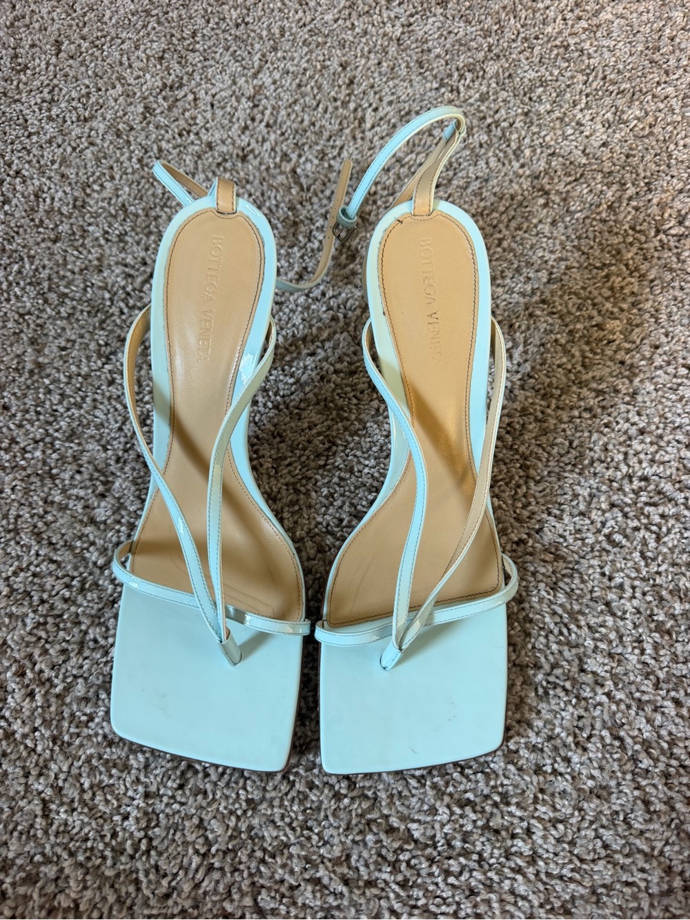 Bottega Veneta Mint Leather Square-Toe Slingback Heels